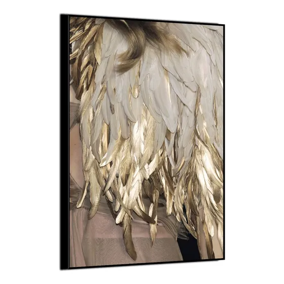 Quadro Decorativo Sala Asa Anjo Dourado Com Moldura