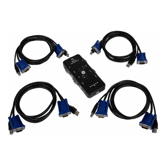 Chaveador Kvm Usb Switch 4 Portas Vga/ E Kit 4 Cabos Kvm Usb