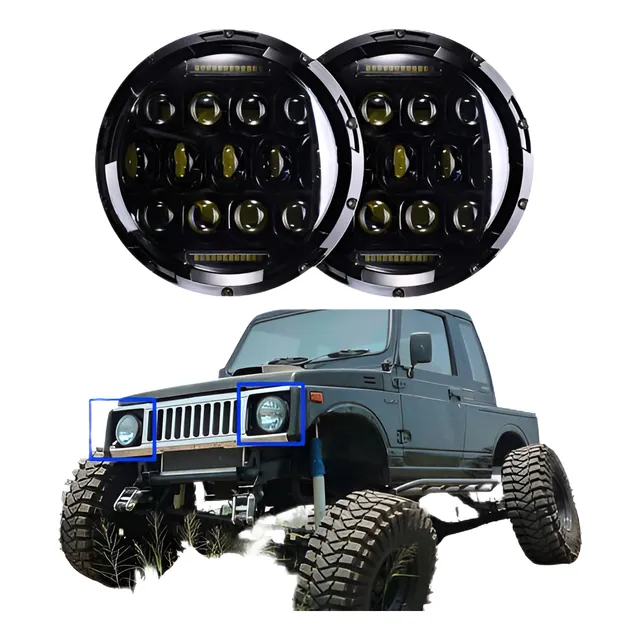 7'' Redonda Led Faros Hi/lo Drl Luces Apto Para Suzuki Samur