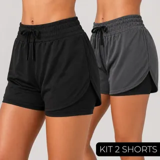 Kit 2 Shorts 2 Em 1 Feminino Fitness Compressão Academia