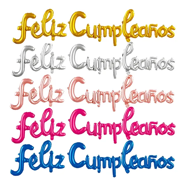 Feliz Cumpleaños Globo Metalizado Letras Cursiva Plata 