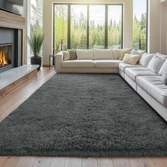 Alfombra Esponjosa 2.44 X 3.05 Metros Gris Para Sala