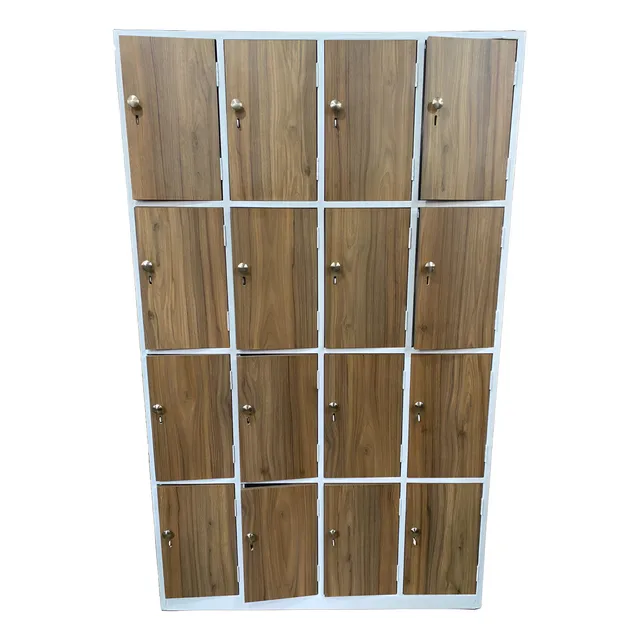 Locker Metálico Moderno 16 Puestos Puertas Madera Con Boton