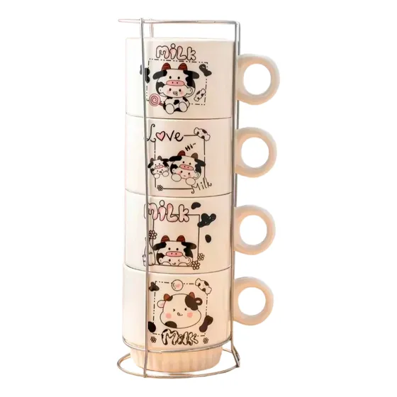 Tazas De Cafe Apilables Con Diseño Y Estructura De Metal