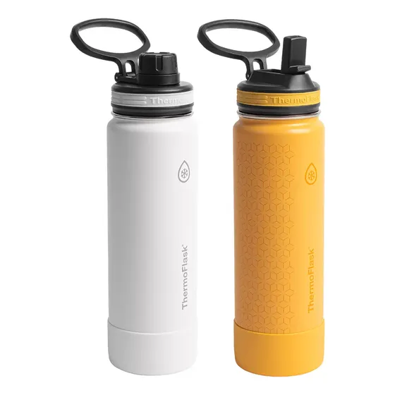 Thermo Flask 24oz Amarillo/blanco Acero Inoxidable Para Bebidas Calientes Y Frías Con Tapa Hermética Y Diseño Resistente