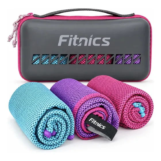 Toalla de Viaje Microfibra Set De 3 Fitnics 100x30 Ejercicio +estuche Color Rosa/tuerquesa/violeta