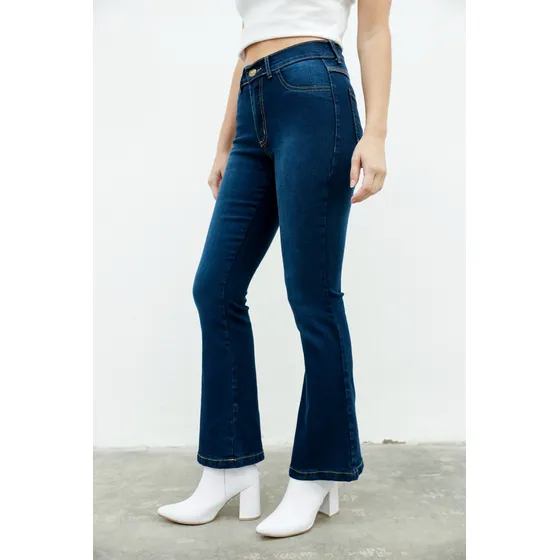 Jean Clásico Mujer Oxford Flare Tiro Alto Excelente Calce