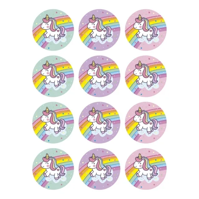  10 Planchas Stickers Autoadhesivos X 12u Unicornio Arcoiris