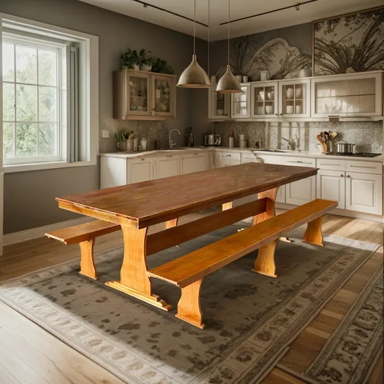Mesa Rustica Madeira Eucalipto + 2 Bancos Com 3 Metros