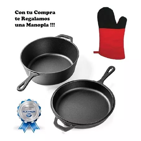 Olla/wok+ Sarten Hierro Fundido C/mango Doble 26cm Deporvida