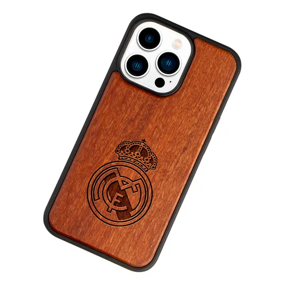 Funda Para iPhone Real Madrid Madera Grabada Futbol Case