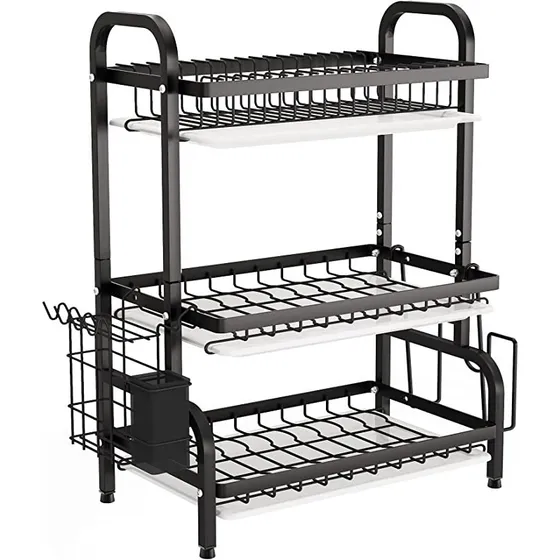 Escurridor De Platos 3 Niveles De Metal Escurre Platos Color Negro
