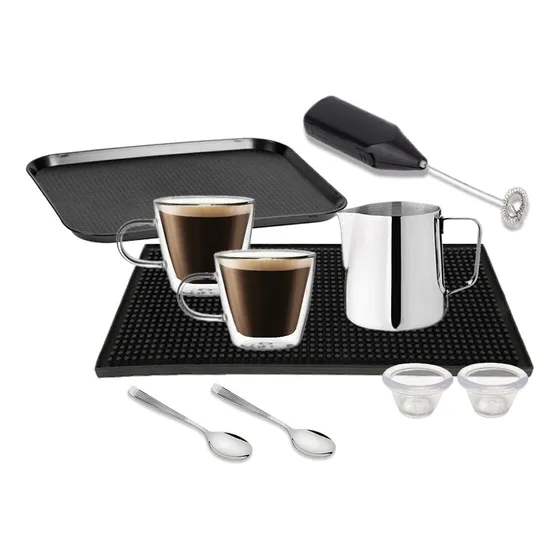 Set Barista #6 Vaso Doble Vidrio Café Espumador Leche