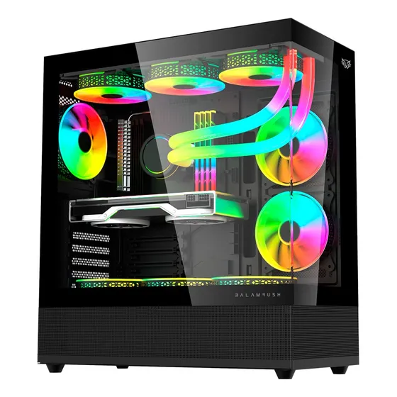 Gabinete Gamer Balam Rush Media Torre Tank Super Atx 3 Fan Color Negro