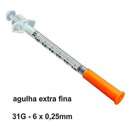 Seringa 0,3ml C/agulha Fixa 6x0,25mm Insulina/tg Precisa 0.3 Ml