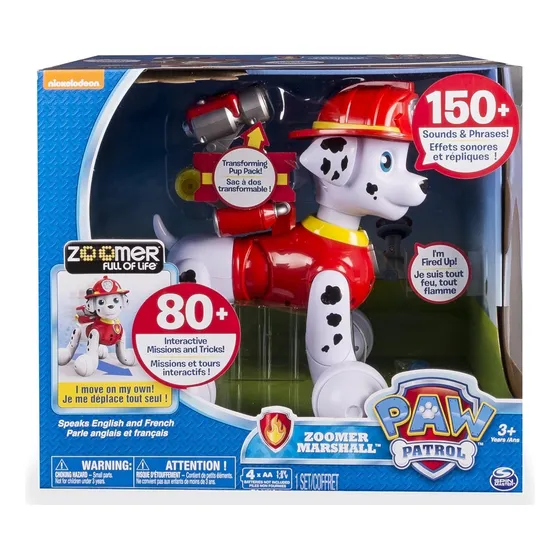 Sk Zoomer Paw Patrol Marshall 150 Sonidos Frases Ingles 27cm Paw Patrol Marshall Blanco Con Negro