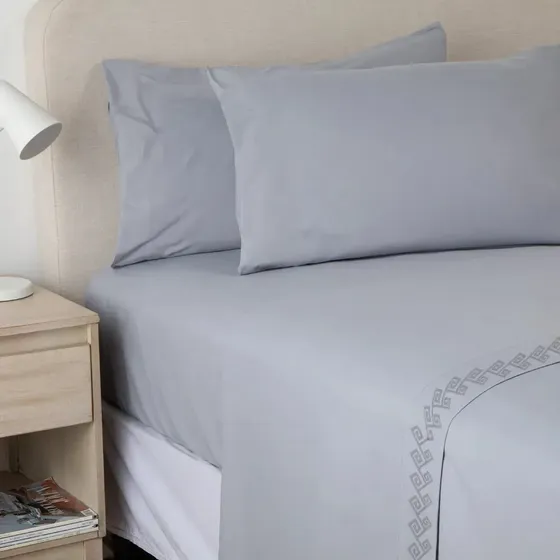 Sabanas 1800 Hotel Casatua Ultra Suaves Bordadas 2 Plazas Diseño Greca Gris