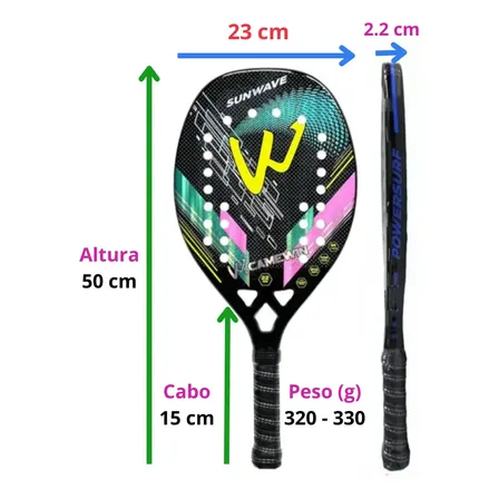 Raquete de Beach Tennis Camewin de Fibra de Carbono 3k Sunwave 2023 Profissional