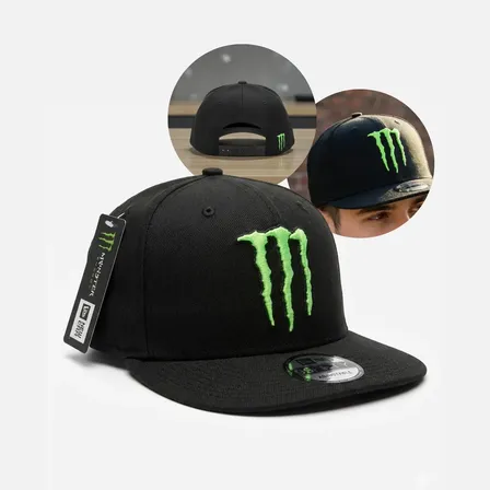 Boné Motocross Monster Energy Aba Reta Preto Ajustável Boné Boné Monster Energy Preto Tamanho Único Lisa