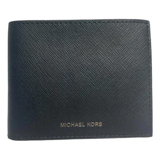 Carteira masculina Michael Kors 9206 com design de tecido liso de cor preta