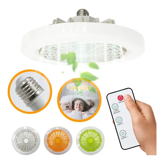 Lâmpada Led Com Ventilador Teto Soquete Controle Remoto 30w