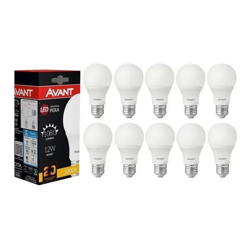Kit Com 10 Lâmpadas De Led 12w Cor Amarela Bivolt Avant E-27 Cor Da Luz Branco-quente