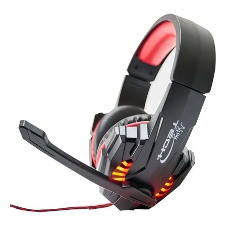 Audifono Gamer Njoytech Con Micrófono Rojo Luz Rgb Rojo