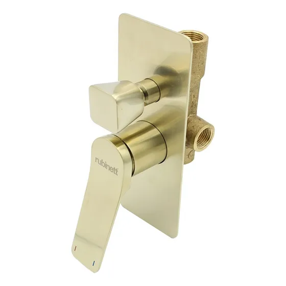 Monomando Regadera Tina / Desviador Rectangular Dorado Lujo Acabado Brillante