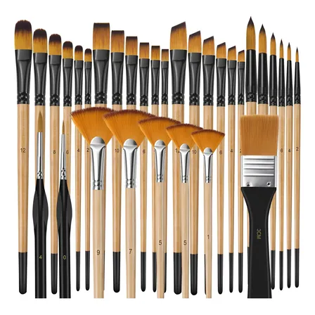 Kit 32 Pincéis Para Pintura Artística De Acrílica Tela Bege
