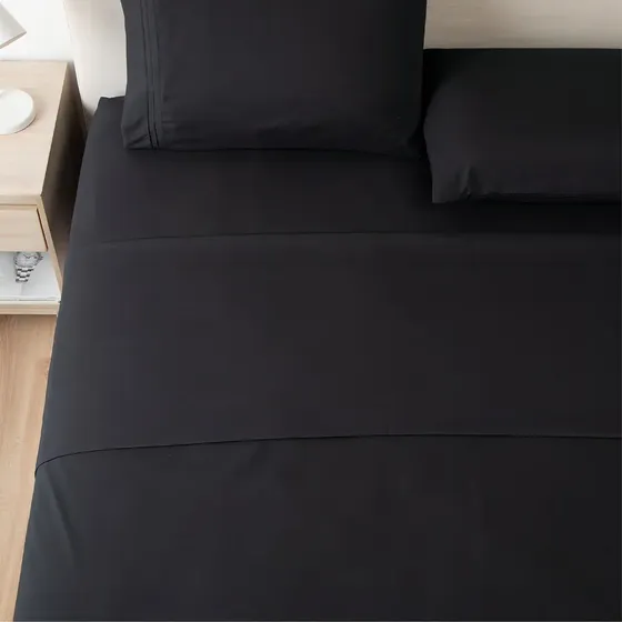 Juego Sabanas 1800 Hotel Ultra Suave + Funda Bordada 2 Plazas - Negro