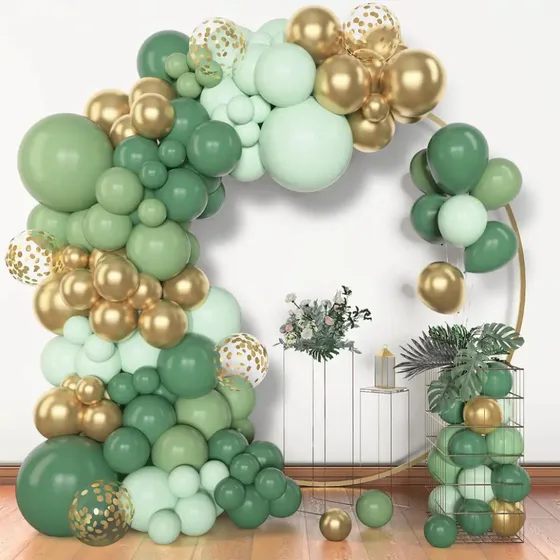Kit 120 Balões Verde Escuro Dourado Arco Desconstruido+fita