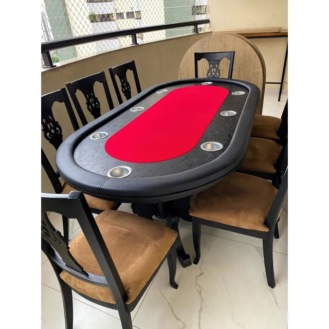 Mesa De Pôquer Luxo 8 Lugares Com Tampo + 8 Cadeiras + Móvel