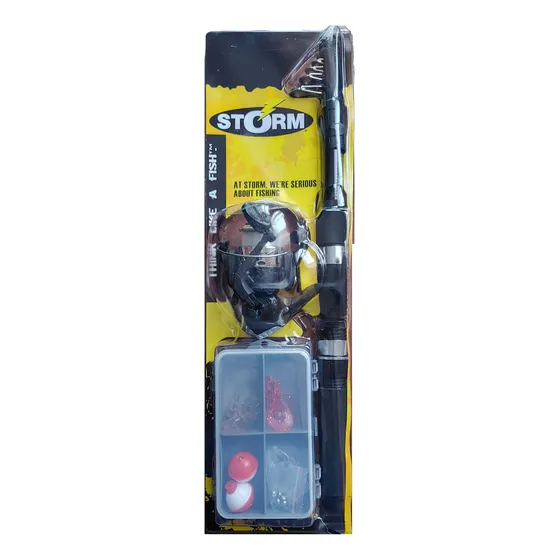 Carrete - Caña Teles Pejerrey  Set Storm 2.10 + Accesorios Negro Derecho/izquierdo