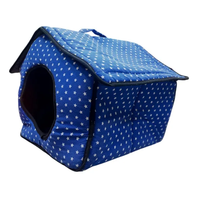 Casa Para Perro-gato Azul Con Estrellas L