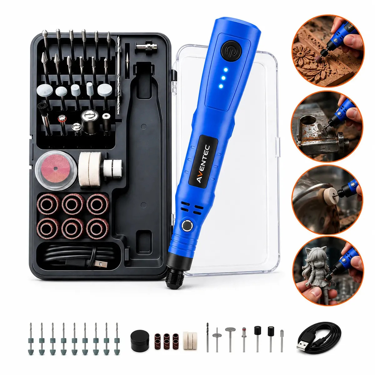 Mini Retífica Portátil Kit Profissional 76 em 1 Potente Sem fio Recarregável