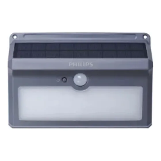 Lámpara Luz Exterior Led 3.0w Philips Solar Pared Sensor Estructura Gris