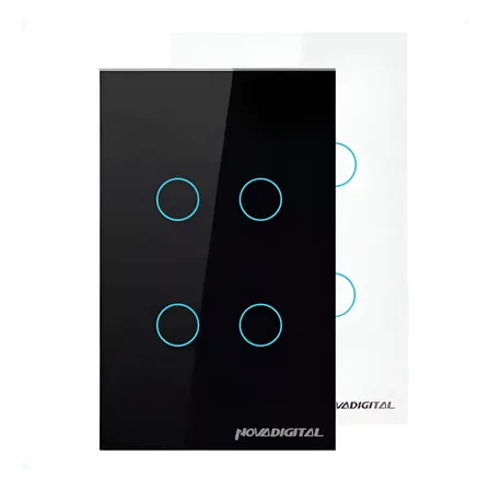 Interruptor Inteligente Wi-fi Nova Digital 4 Botões Original Preto Com Neutro