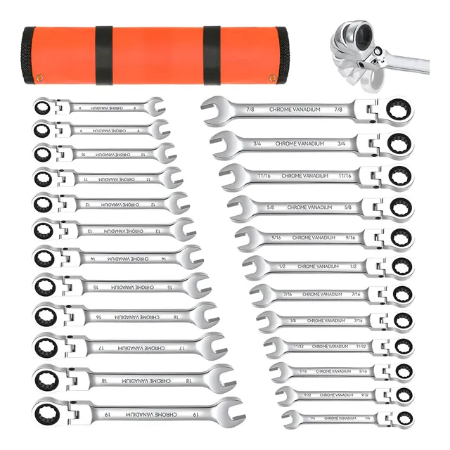 Juego Hikeren 24 Llaves Combinadas Trinquete Métrico E Imperial Con Estuche Naranja Claro