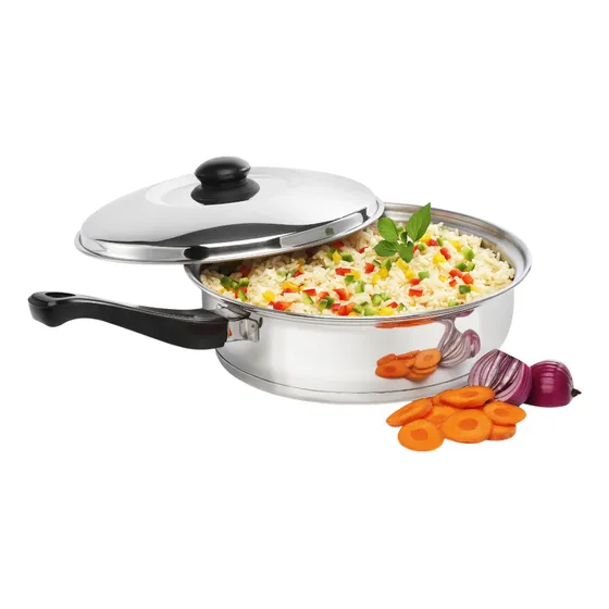 Sarten De Acero Inoxidable Premium Mango Tapa 24c Color Gris