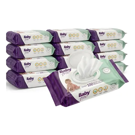Lenços/toalhas Umedecidos Baby Free 500un Hipoalergênico Kit 12 Pacotes