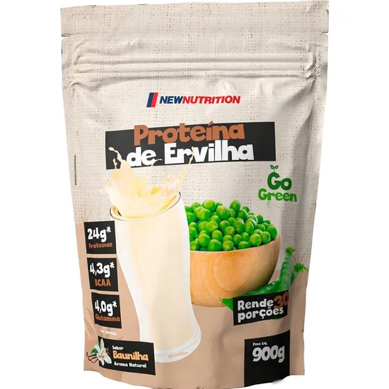 Proteína da Ervilha Sabor Baunilha em Sachê de 900g Suplemento em Pó NewNutrition Pea Protein Vegetal 100% Vegano e Natural