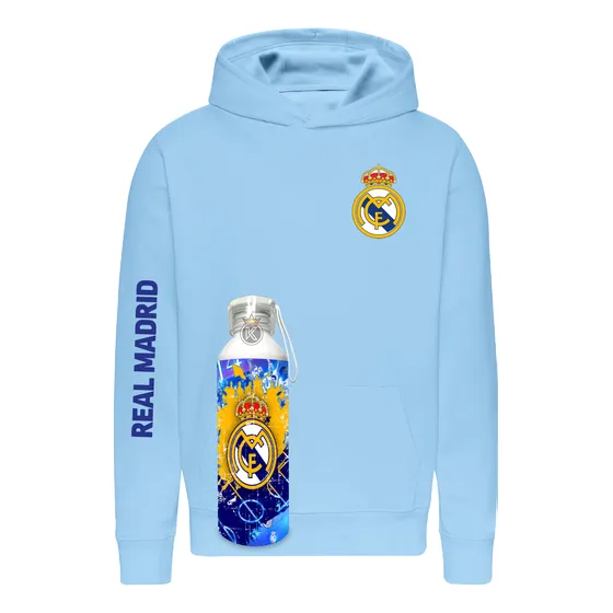 Poleron Real Madrid + Botella En Aluminio 750ml - Campeones - Futbol - Juego - Edicion - Estampaking