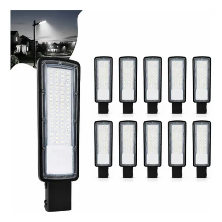Kit 10 Luminária Led P/ Poste 200w Iluminação Publica Bivolt 110v/220v (bivolt) Preto Branco-neutro