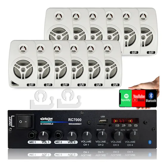 Kit Som Ambiente 500w Bt+12 Caixas Parede Brancas Leson 