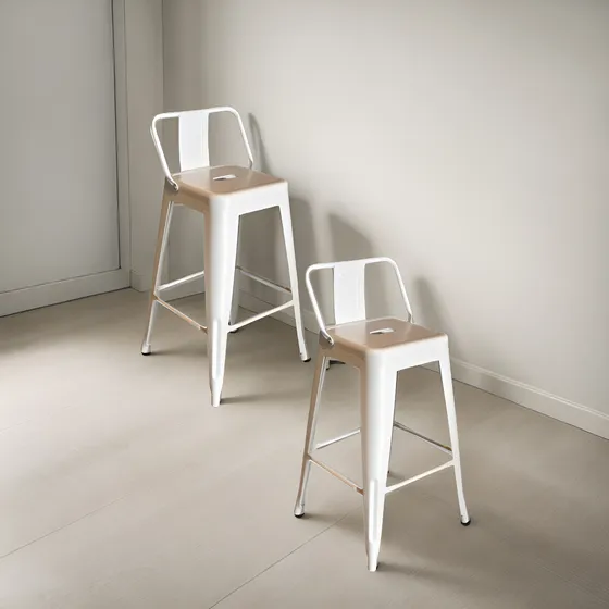 Banqueta Tolix Respaldo Bajo Blanco Mate 75 Cm X2 Unid Cuota