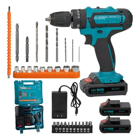 Parafusadeira Furadeira Impacto Sem Fio 48v 2 Bateria Bivolt Azul-aço 48v 60