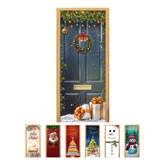 Capa De Porta Decorativa Tecido Com Elástico 0,85x2,10 Natal