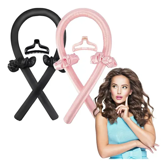 2 Curly Ondas En Cabello Rizos Sin Calor Tubo + 4 Scrunchies