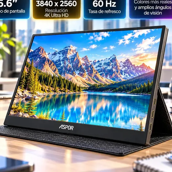 Monitor Portátil 4K Aspor 1560FN 15.6" con USB-C y HDMI para PC y Consolas