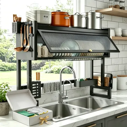 Escorredor De Louça Suspenso Preto 65 Cm Em Aço Carbono Preto-65cm